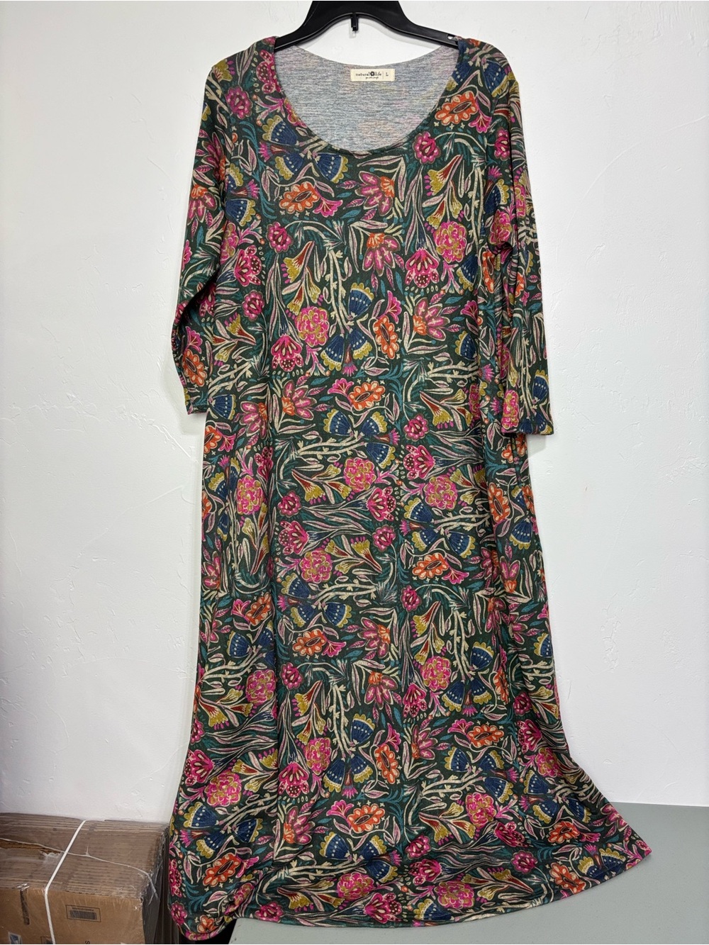 Natural Life Women's Large Lottie Sweater Knit Floral Maxi Dress 3/4 Sleeve